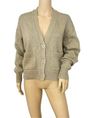 Buck Mason Women’s Small Soft Spun Cardigan V Neck L/S 100% Cotton Ribbed Sage